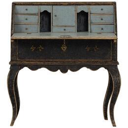 19th c. Swedish Rococo Painted Fall Front Desk