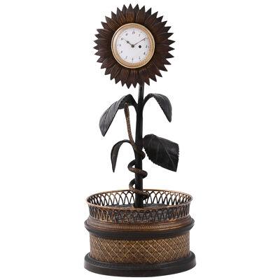 19th Century Bronze Sunflower Clock
