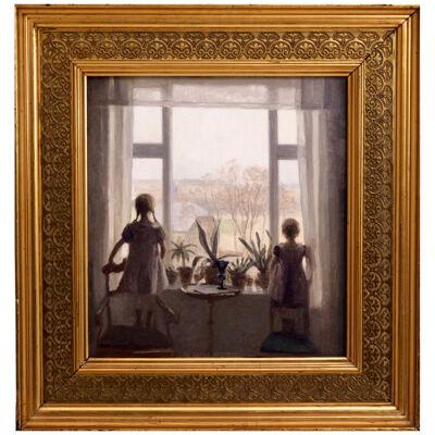 Charming interior painting of two children. Signed “ Carl V. Meyer ´08"