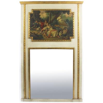 Antique French Painted & Parcel Gilt Trumeau Mirror Circa 19th C 161x102cm