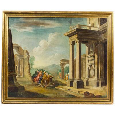 Antique Oil Painting 'Classical Roman Ruins' c.1880 19th C