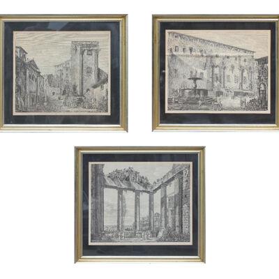 Mid Century Etchings of Roman Italian Architectural Landscapes - Set of 3