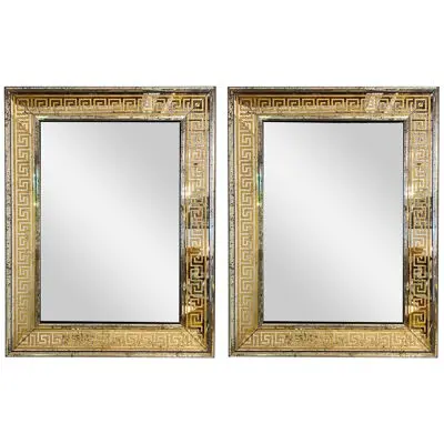 Contemporary, Hollywood Regency Style Greek Key Wall Mirrors, Etched Glass, 2024