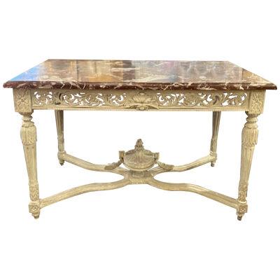 19th Century French Louis XVI Carved and Painted Center Table