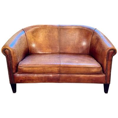 Vintage French Leather Club Settee