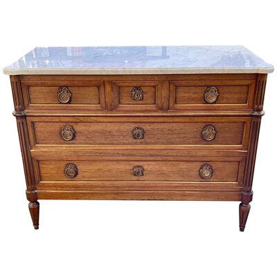 Antique French Louis XVI Style Mahogany Chest with Carrara Marble Top