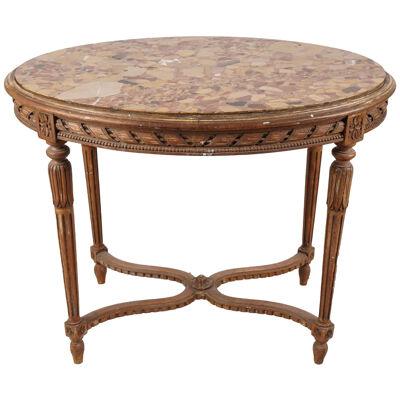 AF1-010: LATE 19TH C LOUIS XVI STYLE FRENCH MARBLE TOP CENTER / SIDE TABLE