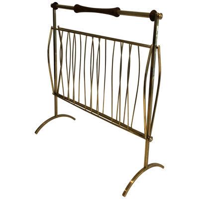In the style of Cesare Lacca. Brass and Wood Magazine Rack