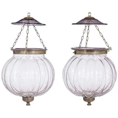 PAIR OF EARLY 20TH CENTURY FRENCH GLASS HANGING LANTERNS