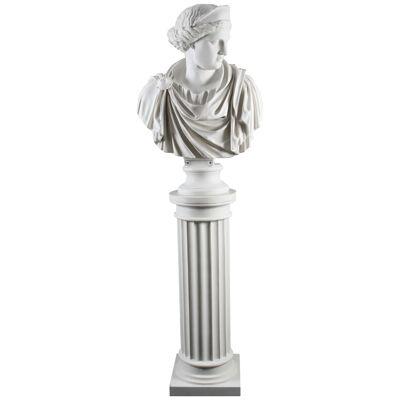 Vintage Large Marble Bust Roman Goddess Diana on Pedestal 20th C