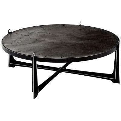 Round Black Table Atacama with Concrete Top and Steel Base by Erwan Boulloud 