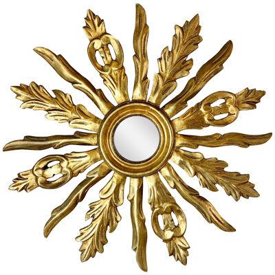 Mid Century Ornate French Wooden Sunburst Mirror