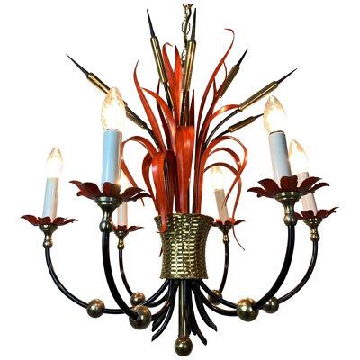 Maison Bagues Attributed Red Bullrush Chandelier