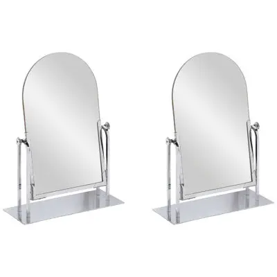 Pair of Art Deco Streamlined Arch Form Adjustable Table Mirror in Chrome