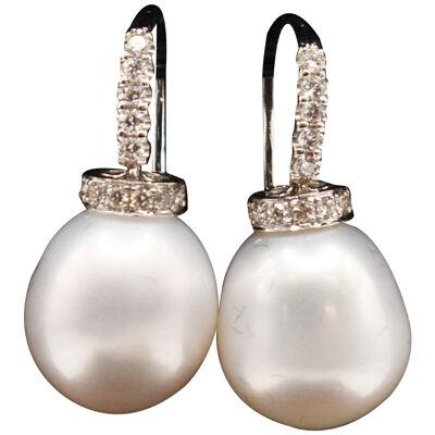 Pair of 18k White Gold Pearl & Diamond Earrings