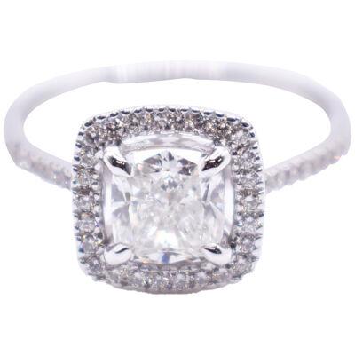 GIA Certified 18K White Gold 1.30ct Cushion Cut Diamond Engagement Ring