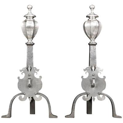 A Pair of Silver Plated 18th Century Andirons