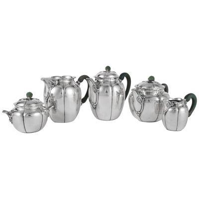 1922 Jean E. Puiforcat - Tea And Coffee Set In Sterling Silver Nephrite Handles