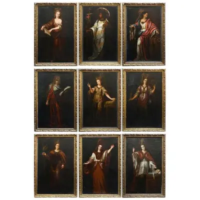 Set of Nine, Large Early 18th Century Oil on Canvas Paintings of Various Sibyls