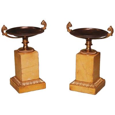 Small pair of 19th Century bronze and ormolu Tazzas