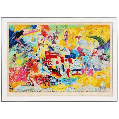 "Montreal Olympics 1976" Colorful Abstract Figurative Lithograph by LeRoy Neiman